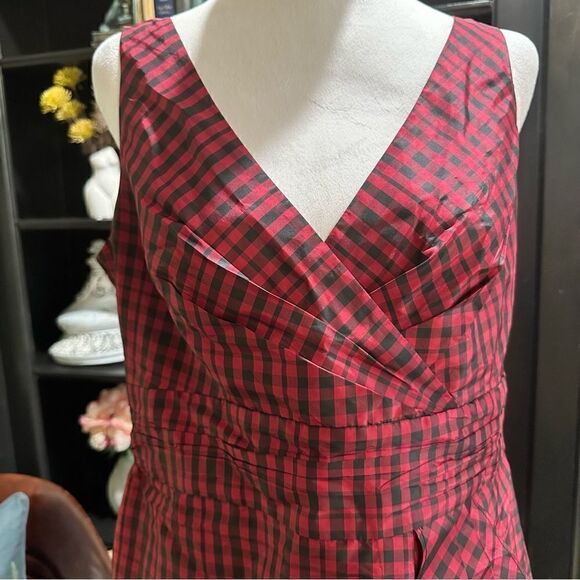 Talbots Red and Black Silk Plaid Dress Size 12 - Picture 3 of 11